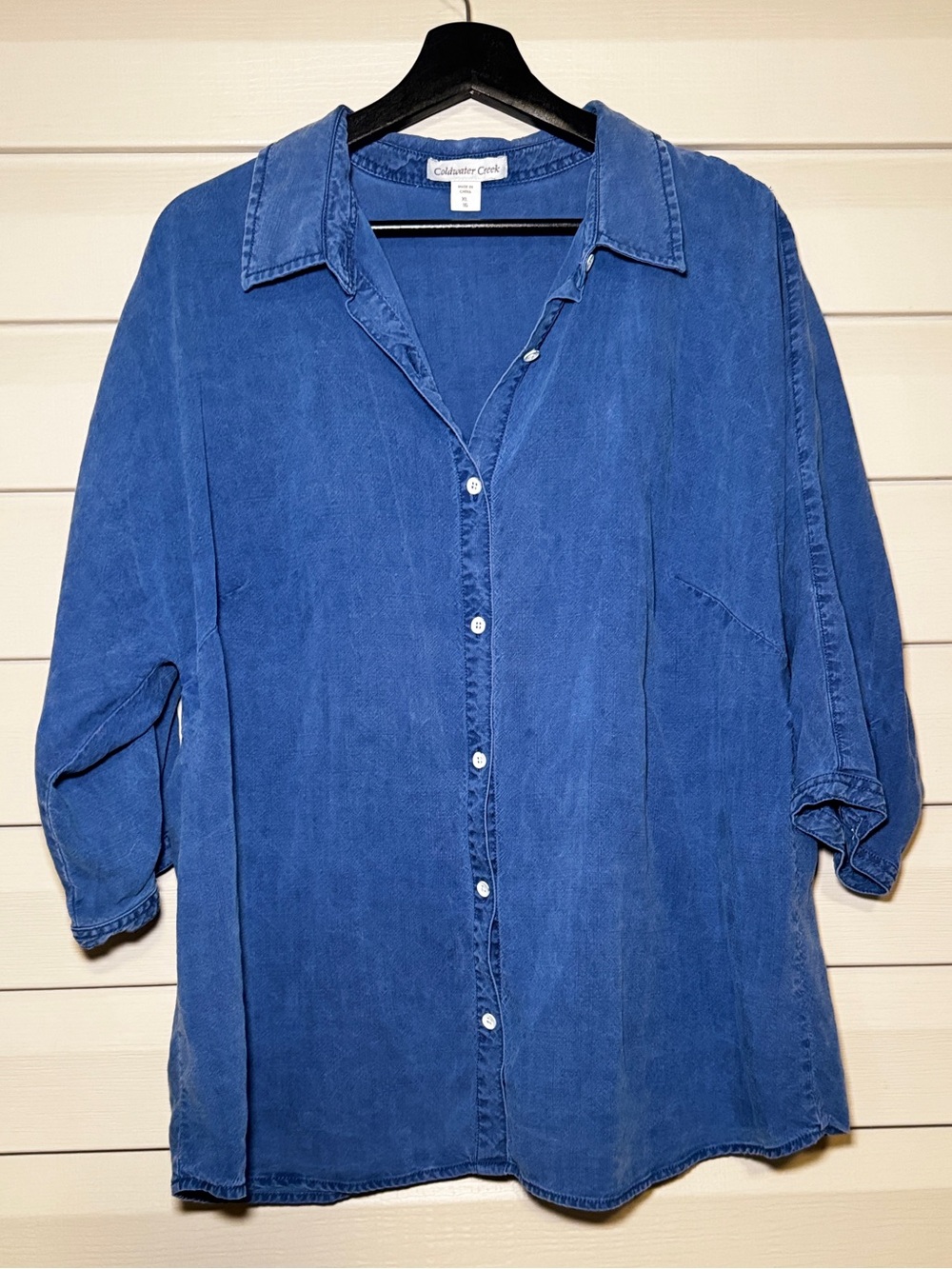 Coldwater Creek 100% Tencel Chambray Button Down 3/4 Sleeve Shirt XL 16